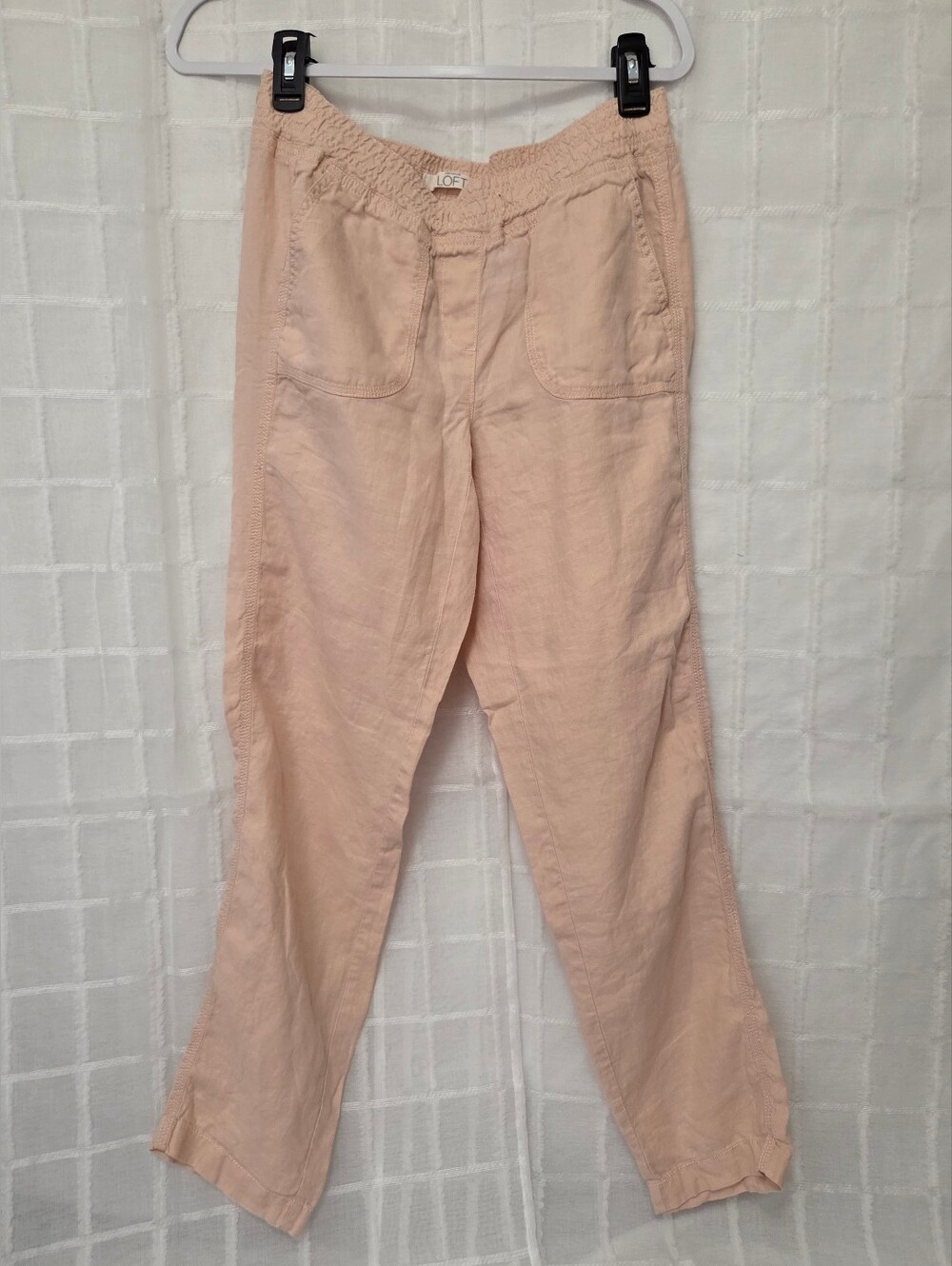 LOFT Peach Elastic-Waist Linen-Blend Chinos